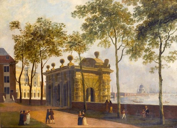 A view of the Thames from the Buckingham stairs Water Gate