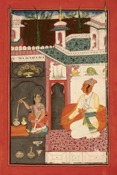 AN ILLUSTRATION FROM A RAGAMALA SERIES RAGA KEDARA SON OF MEGHA INDIA BILASPUR
