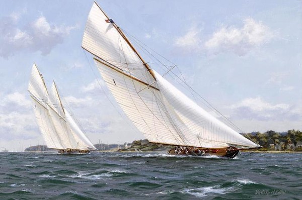 Britannia and Westward Racing off Cowes; Vigilant and Valkyrie II Americas Cup 1893