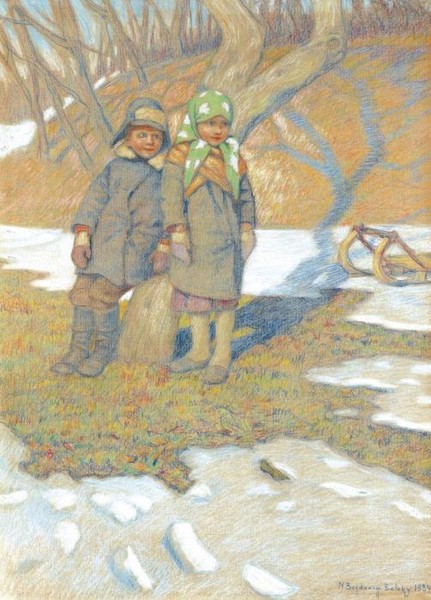 Дети на снежной проталине