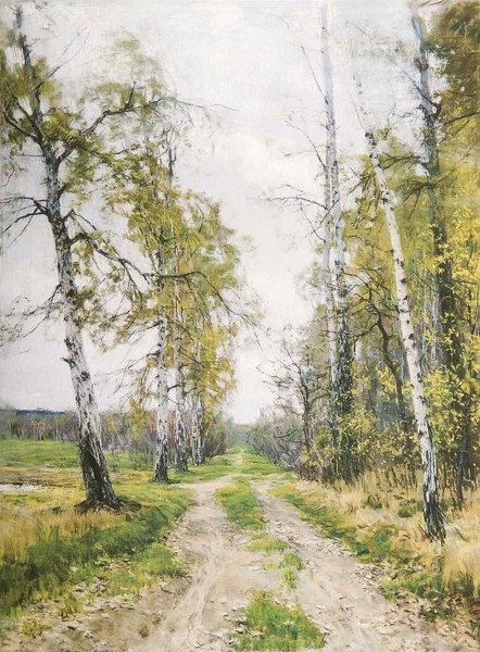 Дорога в березовой роще.