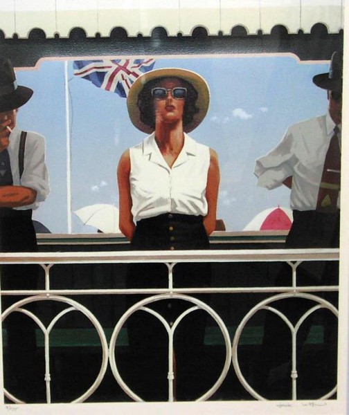 Lady on a beachside veranda flanked by gentleman