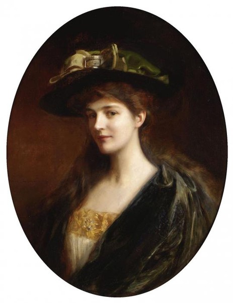 PORTRAIT OF A LADY WEARING A GREEN HAT