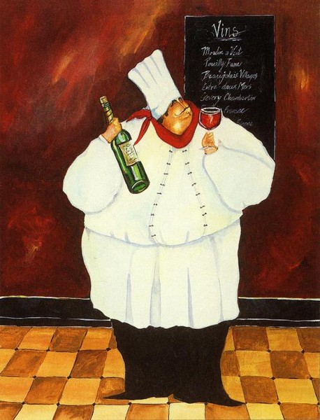 Повар с бутылкой красного вина