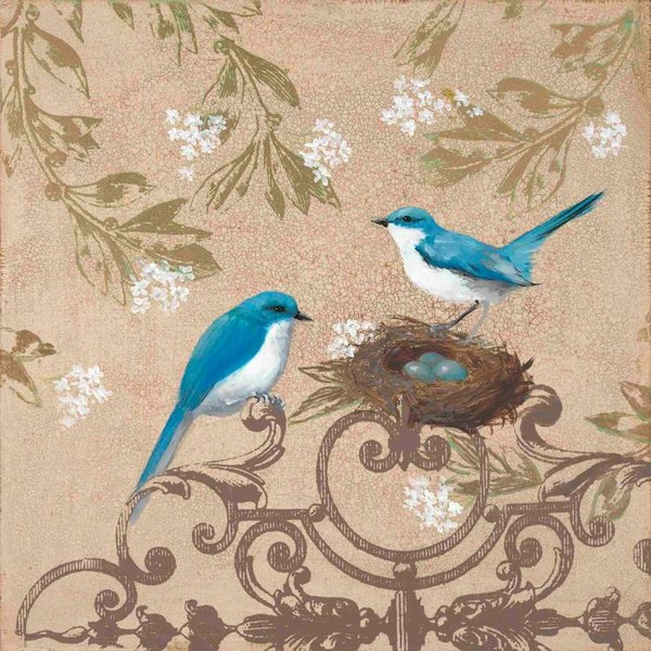 Птички голубые рядом с гнездом