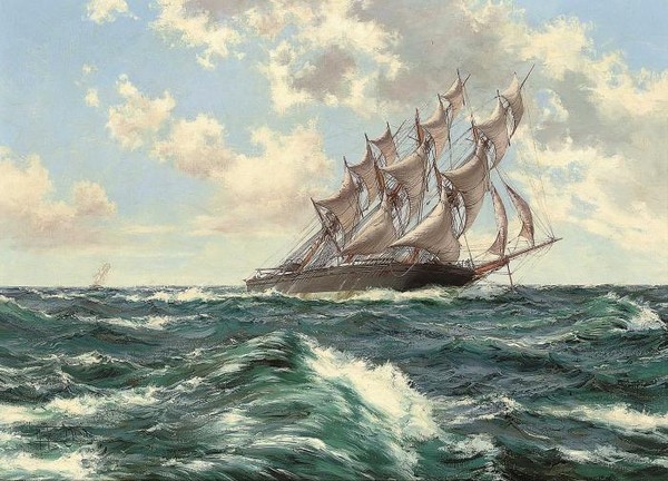 Racing Wings Tea clippers heeling in the ocean breeze