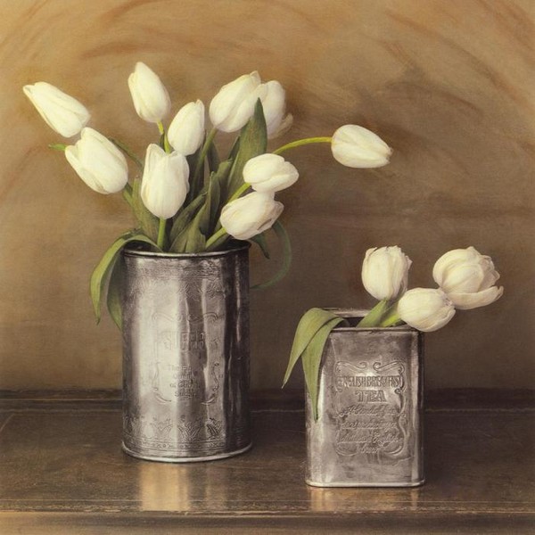Серебрянные баночки с тюльпанами