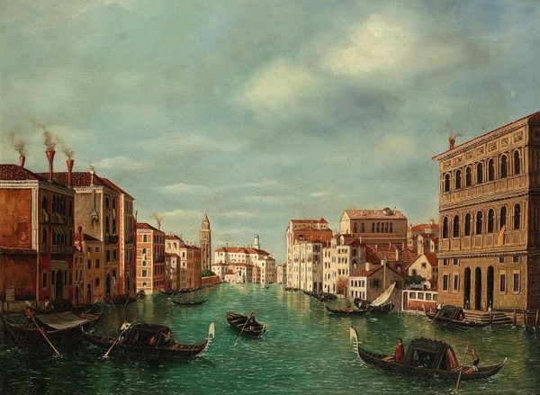 The Grand Canal Venice looking north west from the Palazzo Corner to the Pal-ntarini degli Scrigni