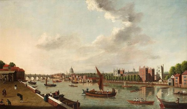 The Thames at Lambeth Palace with St Paul Cathedral and Westminster bridge beyond London