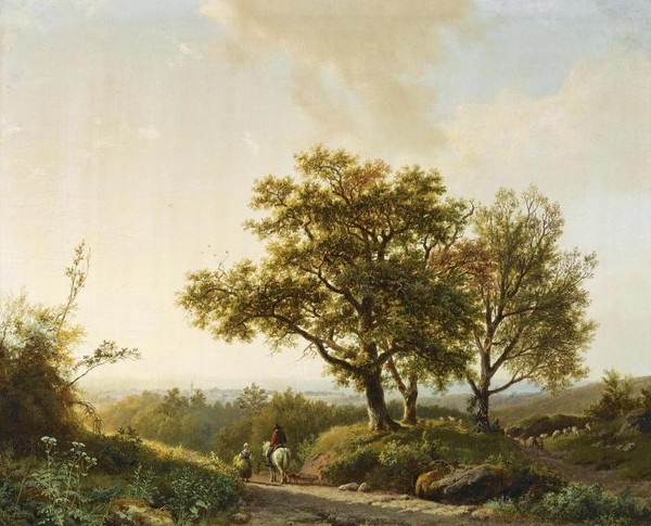 TRAVELLERS AND A SHEPHERD IN AN EXTENSIVE LANDSCAPE NEAR NIJMEGEN