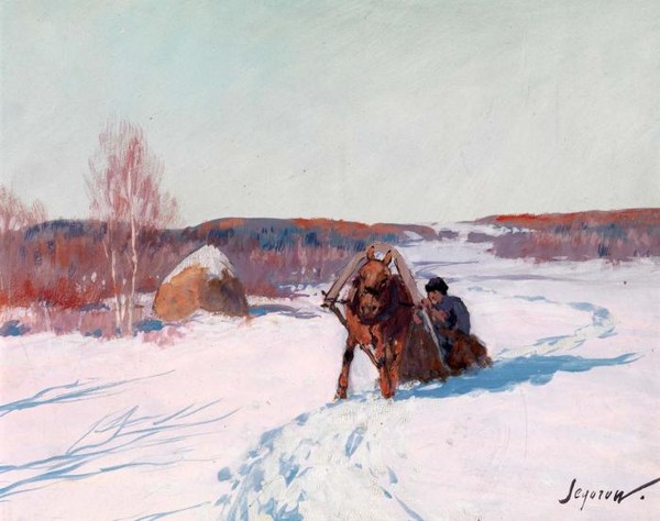 В поле на санях