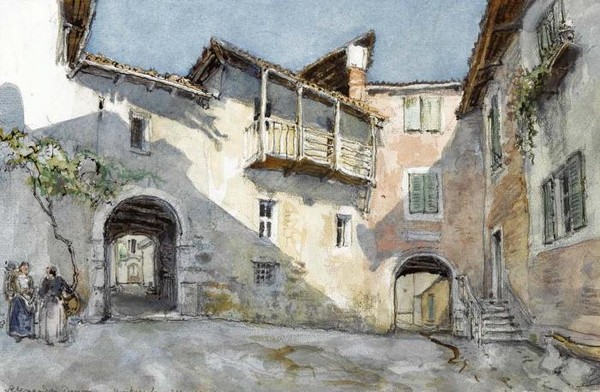 VIEW OF A COURTYARD, ITALY; ENTRANCE TO A HOUSE, LAKE LUGANO