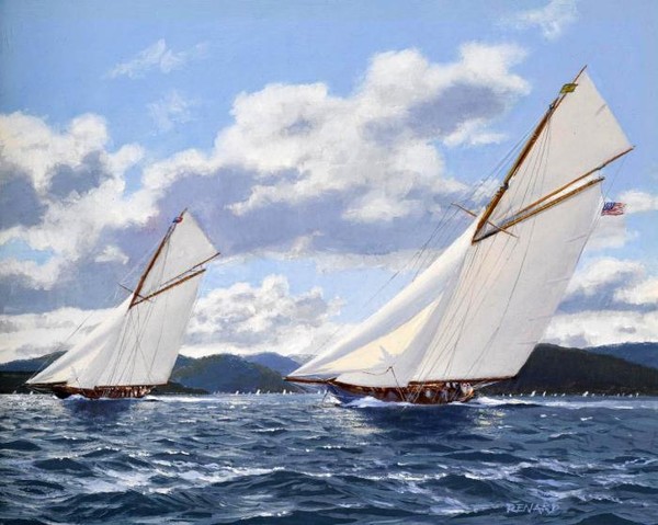 Vigilant, Britannia and Satanita from the shore, Cowes 1894; Vigilant and Britannia off Hunter