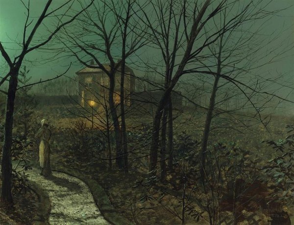 Woman on a path by a cottage