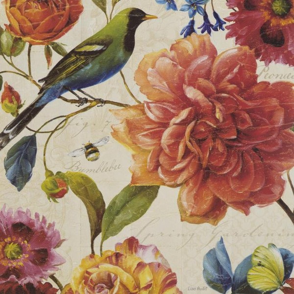 Зелено-голубая птица с красным пионом