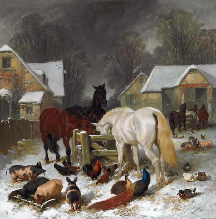 A Barnyard in the Snow
