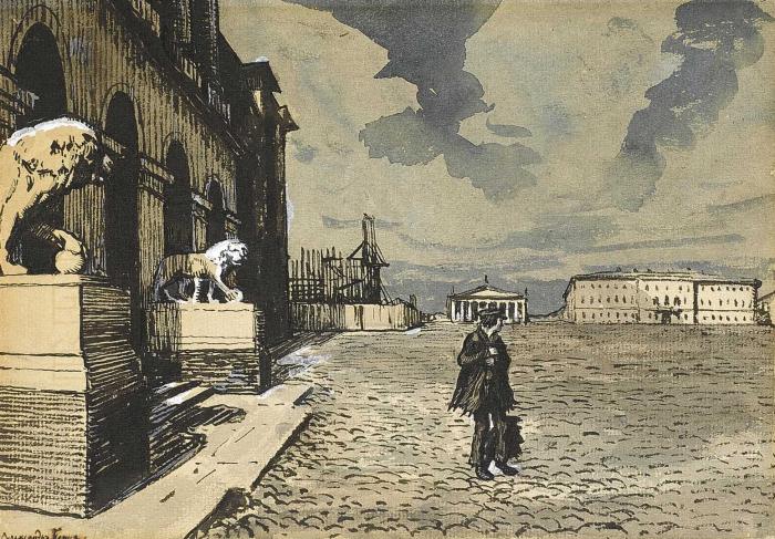 AN ILLUSTRATION FOR ALEXANDER PUSHKIN\'S BRONZE HORSEMAN