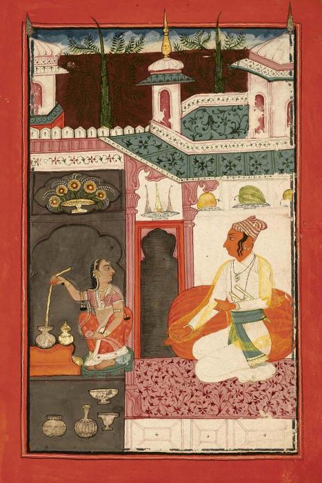 AN ILLUSTRATION FROM A RAGAMALA SERIES RAGA KEDARA SON OF MEGHA INDIA BILASPUR