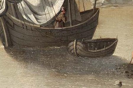 Фрагмент A coastal inlet with moored boats a Turk on the shore w-wer and archway beyond