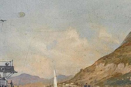 Фрагмент A cruiser and her escort leaving Gibraltar