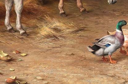 Фрагмент A farmyard scene with donkeys and poultry