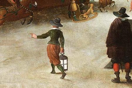 Фрагмент A moonlit winter landscape with figures in horse drawn sledges with townsfolk looking