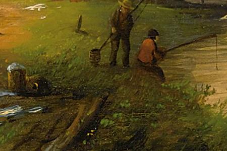 Фрагмент A RIVER LANDSCAPE WITH A WINDMILL SKATERS ON A FROZEN RIVER A PAIR