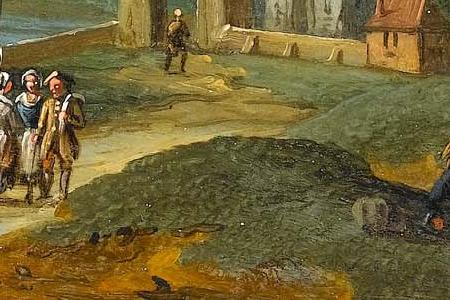 Фрагмент A river landscape with figures on a country path before the gates of a town