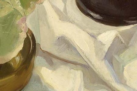 Фрагмент A still life with primroses and jugs