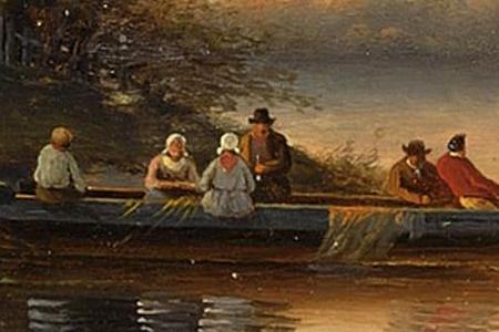 Фрагмент A SUMMER LANDSCAPE WITH A FERRY CROSSING A RIVER