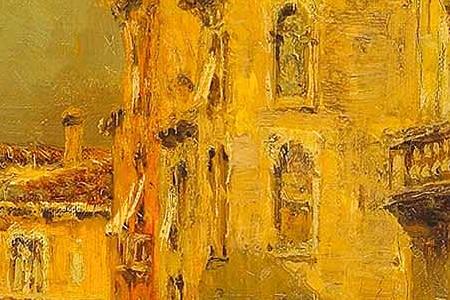 Фрагмент A  view of a Venetian canal with gondolas