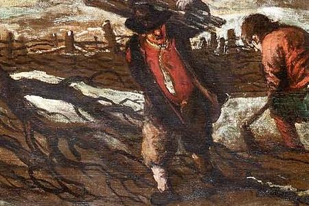 Фрагмент A winter landscape with figures in the foreground collecting wood skate