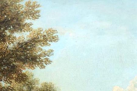 Фрагмент An Arcadian landscape with a goatherd serenading shepherdesses b- and mountains beyond