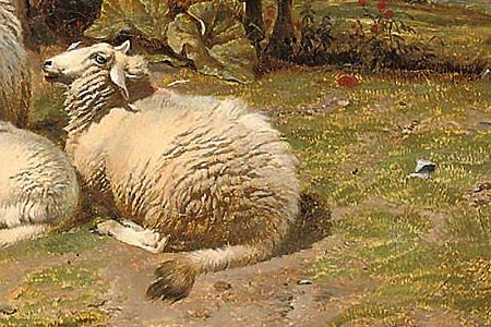 Фрагмент Animals beside a stream in an extensive lands