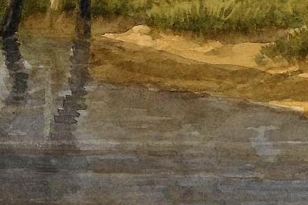 Фрагмент CATTLE ALONG THE RIVERBANK SHEEP RESTING IN A WINTER LANDSCAPE