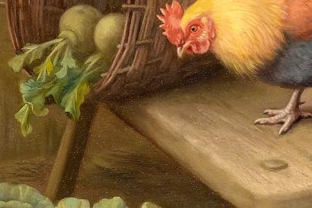 Фрагмент Chickens and chicks with a rabbit