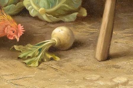 Фрагмент Chickens and chicks with a rabbit