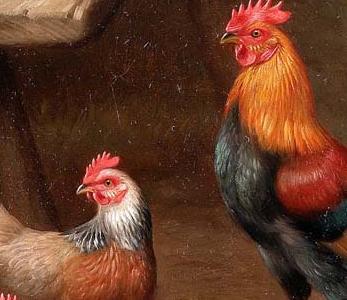 Фрагмент Chickens and rabbits in a farmyard