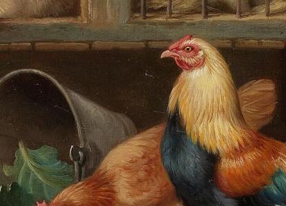 Фрагмент Chickens by a rabbit hutch