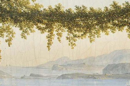 Фрагмент Country folk resting beneath vines in the hills