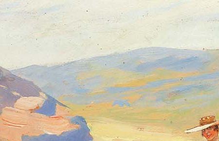 Фрагмент Crimean landscape with riding couple