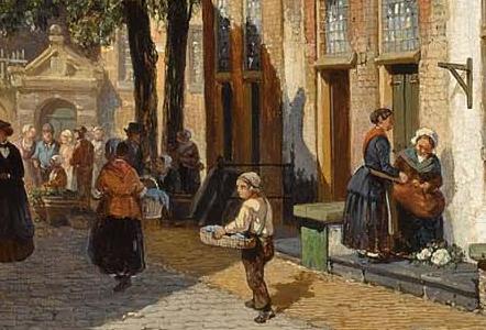 Фрагмент ELEGANT FIGURES IN A SUNLIT DUTCH TOWN