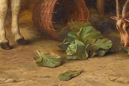 Фрагмент Farmyard scene with donkey goats chickens and ducks