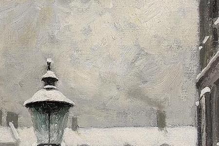 Фрагмент Figures in a town square in winter