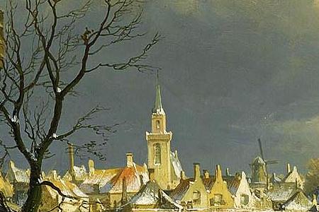 Фрагмент FIGURES ON A FROZEN CANAL NAARDEN IN THE BACKGROUND