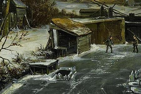 Фрагмент FIGURES ON A FROZEN CANAL NAARDEN IN THE BACKGROUND