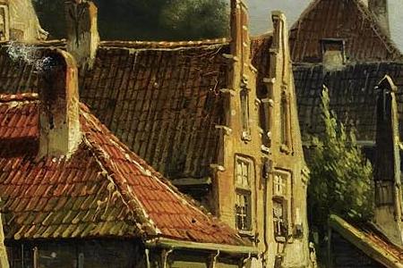 Фрагмент FIGURES ON A QUAY IN A SUNLIT TOWN POSSIBLY HAARLEM