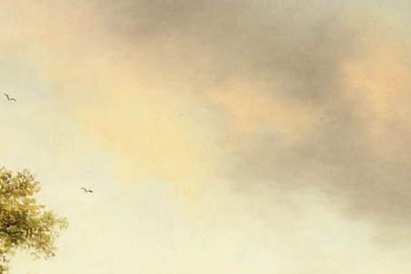 Фрагмент Figures on a sunlit path near a mansion