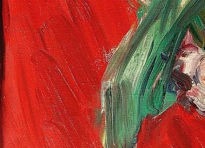 Фрагмент Flowers in a jug red background