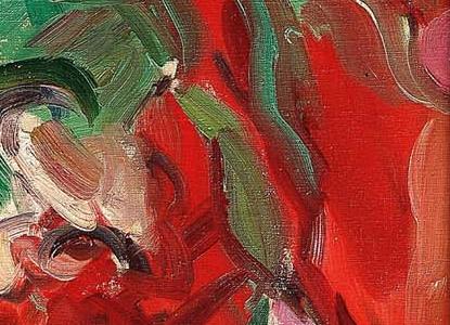 Фрагмент Flowers in a jug red background